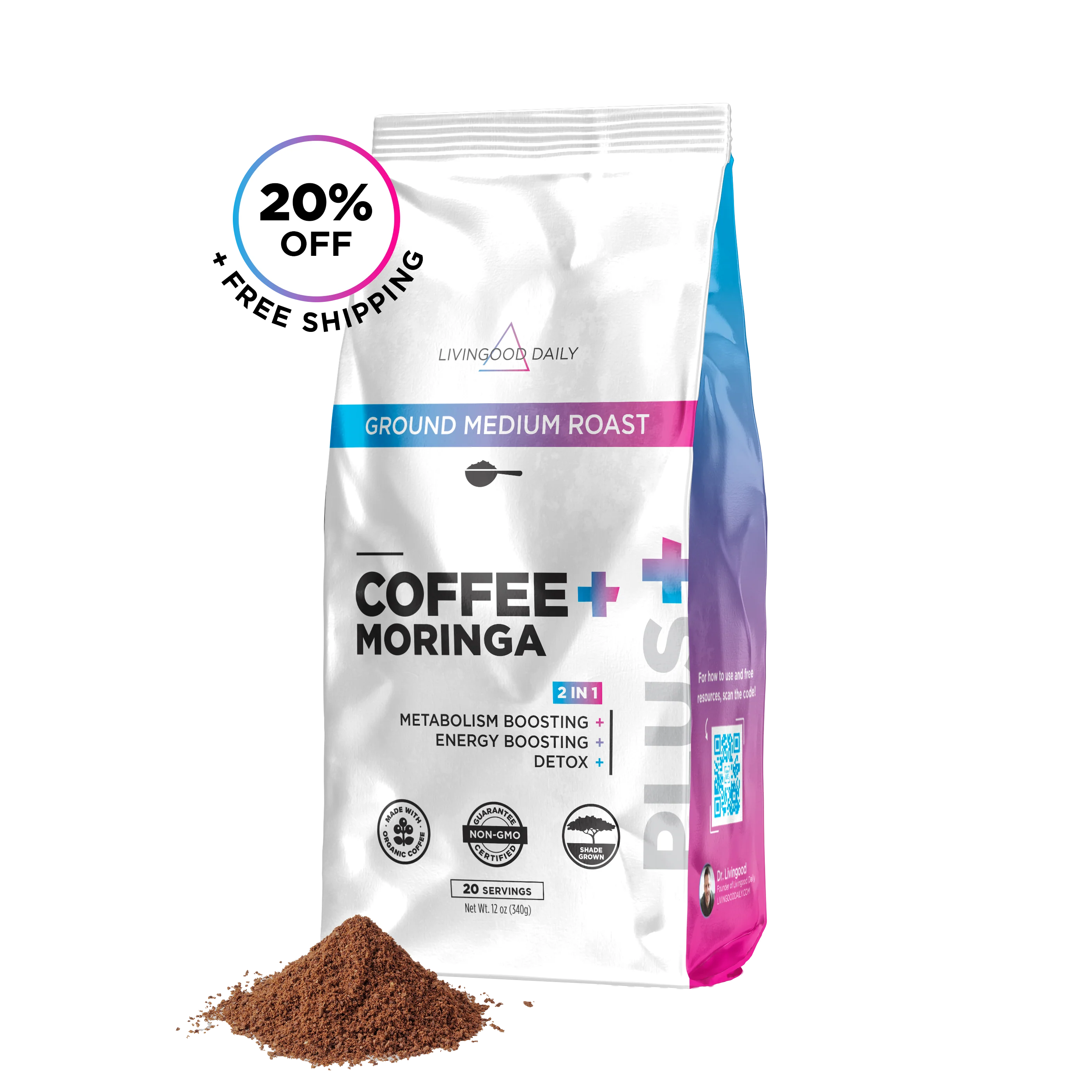 Livingood Daily Coffee + Moringa Ground Medium Roast - 1 Pack