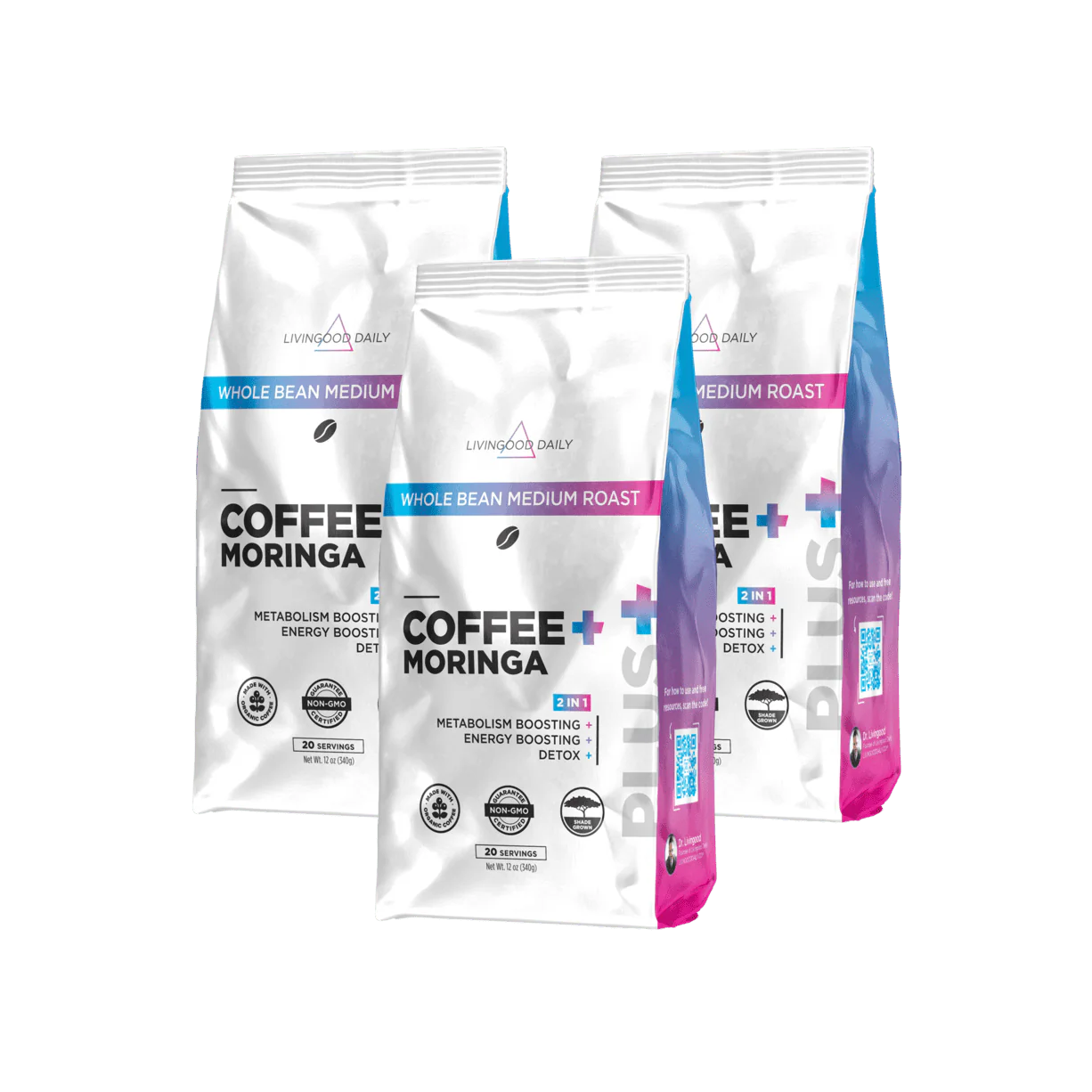 Livingood Daily Coffee + Moringa Whole Bean Medium Roast - (3-Pack)