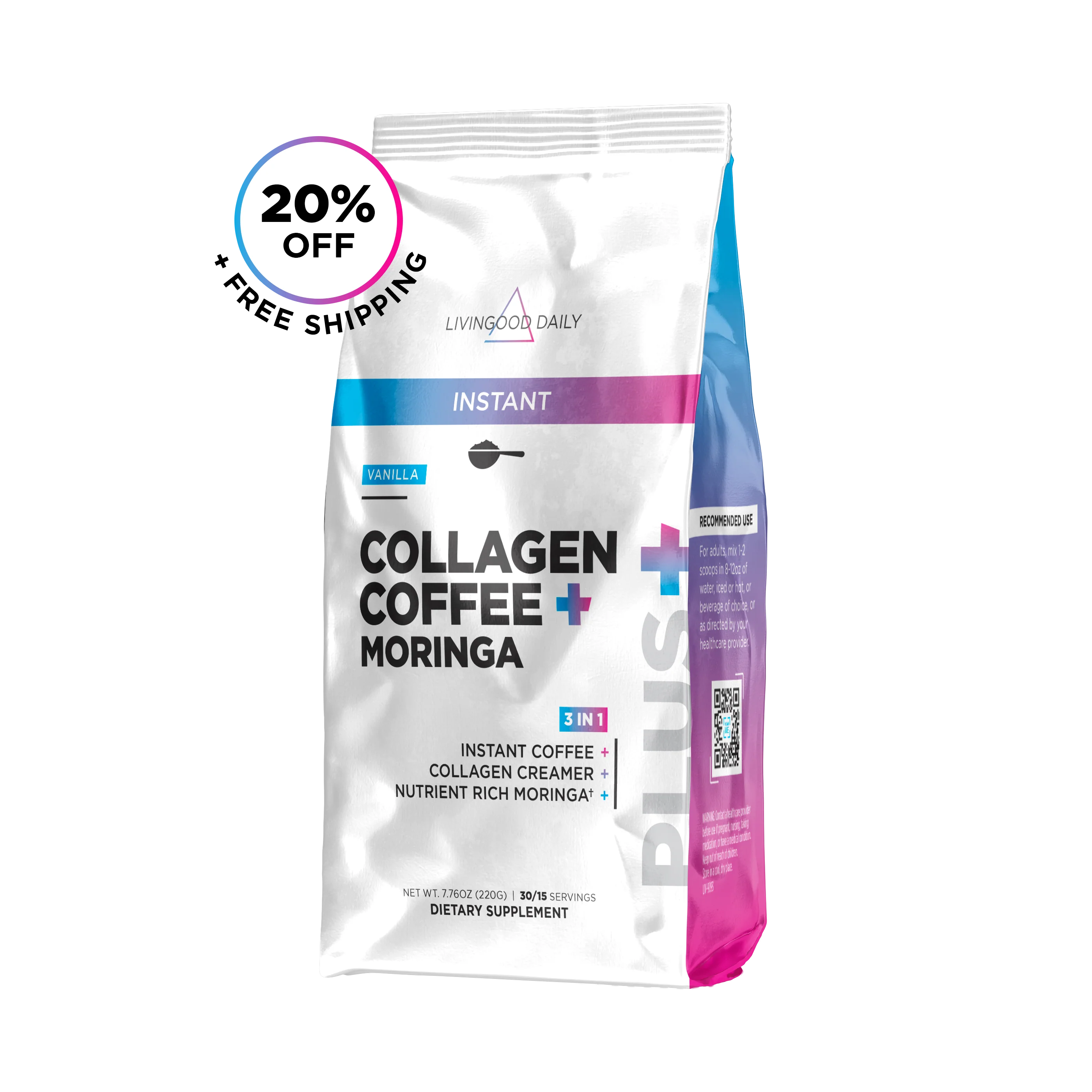 Livingood Daily Instant Collagen Coffee + Moringa (Vanilla) - 1 Pack